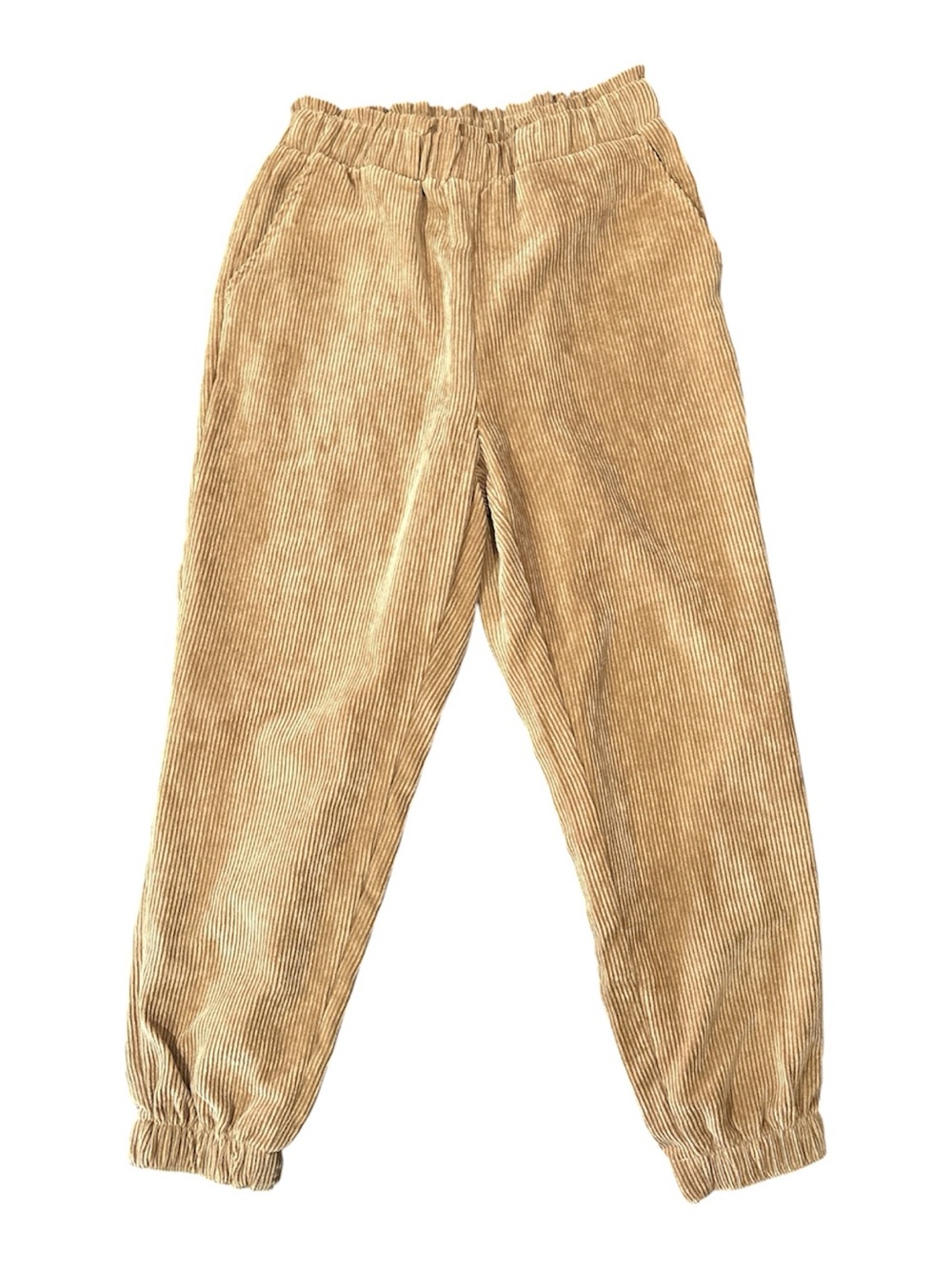 Easel Los Angelos Tan Corduroy Elastic Waist and ankle Pants with pockets, sz S